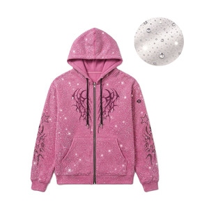 Sudaderas con Cierre Relaxed Fit de Alta Calidad con Pedrería para Hombre, Forro Polar Grueso, Estilo Urbano, Logotipo Personalizado, Venta al por Mayor, Bajo MOQ - Product Image 2