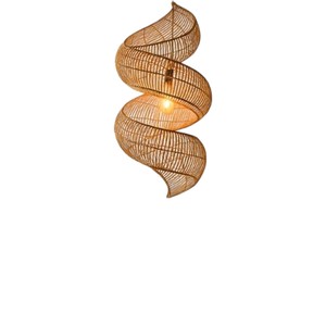 Creative Spiral Ribbon Design Natural Rattan Lampshade Handmade Woven Ceiling Pendant <b>Light</b> <b>Fixture</b> <b>Rustic</b> Chandelier - Product Image 3