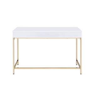<b>White</b> <b>High</b> <b>Gloss</b> 2-Drawer Dresser with Gold Accents Elegant Writing <b>Desk</b> - Product Image 4