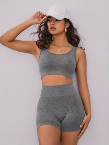 Ensemble de yoga deux pièces pour femmes de haute qualité, leggings sans couture en spandex tissé taille haute et soutien-gorge de sport, logo personnalisé, marque privée, vente en gros - Product Image 1