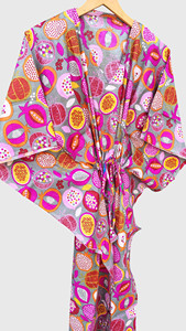 Robe kimono à imprimé floral pour femmes, col en V, manches courtes, cordon de serrage, robe longue - Product Image 5