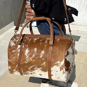 Sac de voyage vintage en cuir de vachette à poils, grand format, pour week-end, avec fermeture éclair, portable, LHDB-0011 - Product Image 1