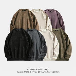 2025 New Style 100% Cotton Solid Color Oversized Stand Collar Pullover Sweatshirt for Men Winter Retro for <b>Couples</b> - Product Image 1