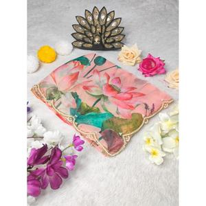 ATRACTIONG ORGANZA SILK PRINT MOTI HAND LACE BORDER WORK LISTO PARA USAR SAREE con BLUSA COSTADA MELOCOTÓN - Product Image 1