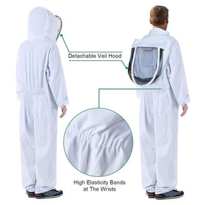 Traje de Apicultura Blanco para Hombre con Capucha de Malla, Overol de Trabajo Transpirable de Algodón, Traje de Apicultor - Product Image 4