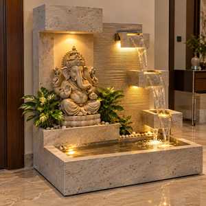 Fontaine d'eau en marbre artisanale de luxe pour l'extérieur, avec éclairage LED, 3 pieds, décoration hindoue, idole de Ganesha, cascade - Product Image 4