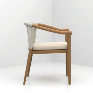 Fauteuil de salle à manger scandinave moderne en bois massif avec dossier en corde tressée, accoudoirs courbes, pieds coniques et coussin d'assise – Idéal pour restaurant et maison (vente en gros) - Product Image 2