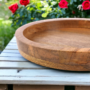 12 Inch Acacia Wooden Round Serving <b>Tray</b> <b>Table</b> Decorative Food Storage Platters With Handles for Kitchen Bathroom Living Room - Product Image 4