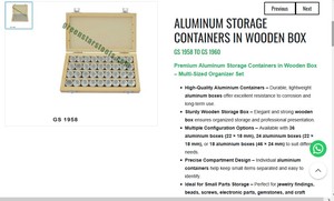 Juego de Contenedores de Almacenamiento de Aluminio, Organizador de Caja de Madera, Estuche de Almacenamiento de Joyas, Herramientas y Piezas de Varios Tamaños |   N.° de artículo GS-1958 - Product Image 3