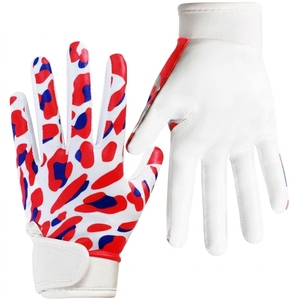 Gants de football américain personnalisés OEM à doigts entiers, en cuir synthétique respirant, avec grip adhésif et fermeture auto-agrippante, unisexes - Product Image 1