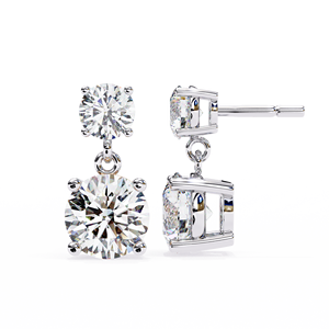 Élégantes boucles d'oreilles pendantes à double solitaire en diamant de laboratoire, en or massif, au design rond classique, pour un style ethnique raffiné. - Product Image 4