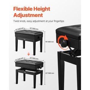 Panca per Pianoforte con Altezza Regolabile 56x33x49-58 cm, Cuscino Imbottito e Vano Portaoggetti, Accessorio per Strumenti Musicali - Product Image 4