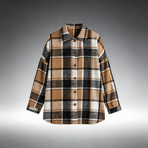 Vente flash sur Temu : veste chemise à carreaux pour femme, manches longues, col à revers, coupe ample, style streetwear. - Product Image 2
