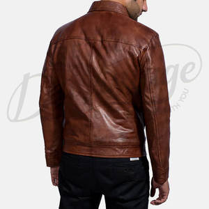 เสื้อแจ็คเก็ตหนังแท้สีน้ำตาลแทนสำหรับผู้ชาย - ทรงเข้ารูป ผลิตจากหนังแกะแท้ สวมใส่สบาย พร้อมปกเสื้อแบบคลาสสิกและซิปเต็มตัว - Product Image 4