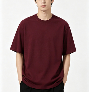 Camiseta de Hombre de Primera Calidad, Servicio OEM/ODM, Tejido de Rizo Rojo Oscuro, Anti-Pilling, Poliéster/Algodón, 220g, Lisa - Product Image 6
