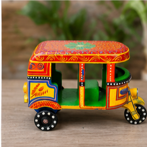 Handmade <b>Wooden</b> Auto Rickshaw Figurine Folk Art Decor Souvenir Gift Freestanding Craft <b>Model</b> - Product Image 5