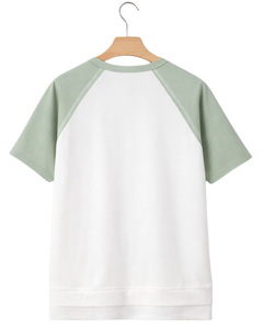 Women <b>White</b> Mint Green Raglan Sleeve Henley T Shirt Cotton Blend Short Sleeve Casual Summer Top Comfortable Lightweight <b>Tee</b> Wear - Product Image 2