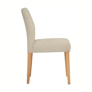 Chaise de salle à manger en tissu mohair, adaptée aux animaux de compagnie, avec pieds en chêne malaisien naturel, rembourrée beige, KD Japandi Nordic - Product Image 2