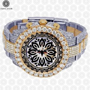 Charm Jewells Luxury Gold Stainless Steel <b>Chronograph</b> Watch 42mm Round Case Sapphire Crystal Analog Quartz Men's Fashion - Product Image 4