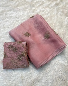 Sari de seda bicolor Space Silk con blusa de diseño Shree Fendy Leaf con bordado a mano, 100% tela pura, ecológico, de secado rápido, tejido para fiestas. - Product Image 4