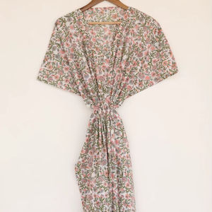 Boho Floral Cotton <b>Kaftan</b> Dress Hand Block Printed Lounge Wear - Product Image 1