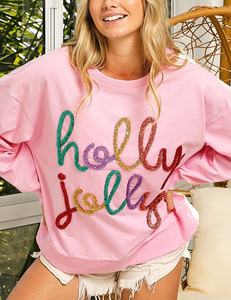 Autumn Casual Pullover for <b>Women</b> Glitter Letter Print <b>Christmas</b> Crewneck Hoodie Custom Size Plain Dyed Technique - Product Image 2