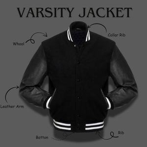 Chaqueta universitaria blanca y negra Chaqueta universitaria lisa con mangas en contraste, perfecta para logotipos personalizados - Product Image 2