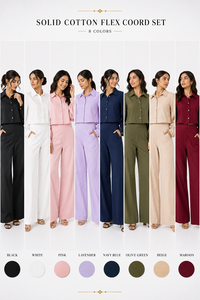 Custom OEM Apparel Women Clothing Premium Cotton Fabric Two Piece <b>Set</b> Long Sleeve Shirt High Waist Pants Co-ord <b>Set</b> - Product Image 4