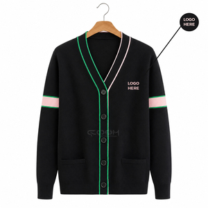Cosh International Sorority Sisterhood Acrylic <b>Plus</b> <b>Size</b> Knit <b>Cardigan</b> Sweater Jacquard Printed Silk Embroidered <b>Black</b> <b>Cardigan</b> - Product Image 5