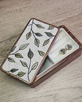 Boîte à bijoux en tissu brodée à la main avec motif de feuilles, cadre en bois, conteneur de rangement rectangulaire, style anniversaire, cadeaux à transfert thermique