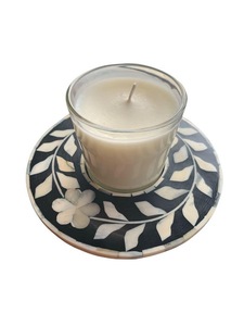 Posavasos redondo floral con incrustaciones de hueso, hecho a mano, ecológico, para velas de té, alfombrilla para bebidas, para el hogar, bar, hotel - Product Image 4