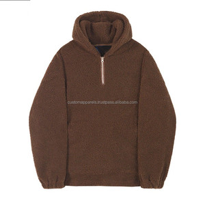 Custom 3D Embroidery Sherpa Quarter Zip Hoodie for Men Heavyweight Oversized Winter Fleece Pullover - Product Image 6
