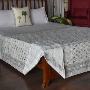 Hand Embroidered Hand Block Printed Cotton Kantha Twin <b>Throw</b> 150x220 cm Handmade Indian Quilt Bedspread Home Decor Bedding Decor - Product Image 3