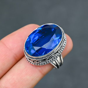 Magnifique bague tendance en topaze bleue de Londres, en argent sterling 925 massif, bijoux faits à la main, vente en gros directe d'usine - Product Image 2