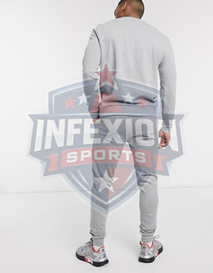 Survêtement gris en coton pour homme, col rond, manches longues, couleur unie, décontracté, avec poches latérales, taille élastique, pour l'automne - Product Image 3