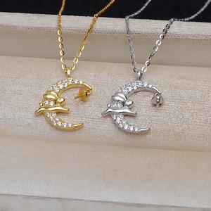 Collar con Colgante de Luna y Cadena, 5-6 Perlas, Accesorios de Joyería DIY, 4473, Conejo Volando a la Luna, Collar de Cristal - Product Image 2