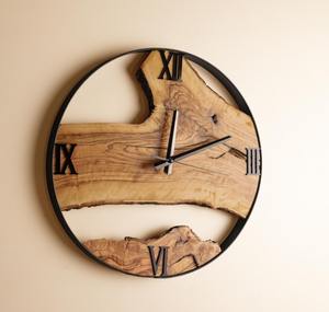 Elegant Natural Olive Wood Live Edge Wall Clock Modern Rustic Home Decor At Cheap Price - Product Image 5