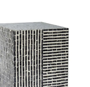 Charcoal Grey White Mixed Stripe Mosaic <b>Square</b> <b>Side</b> <b>Table</b> Stools Mother of Pearl Elegant Handcrafted Wooden Stool Decor - Product Image 2