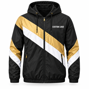 Survêtement coupe-vent unisexe noir, or et blanc, à capuche, manches longues, ensemble sportif deux pièces, séchage rapide, polyester, pour l'automne - Product Image 3