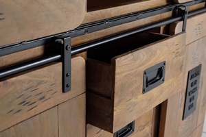 Armario de Madera Maciza Resistente de Estilo Industrial Moderno con Puerta Corredera Independiente para Dormitorio - Product Image 6