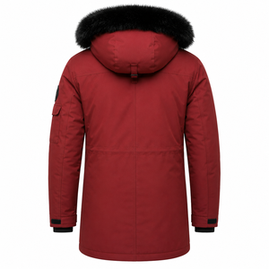 Veste d'hiver longue à capuche pour homme, imperméable, coupe-vent, couleur unie, fermeture éclair, coupe classique, style décontracté, logo sur le devant - Product Image 5