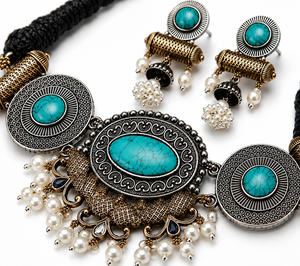 Parure de bijoux choker bicolore en laiton plaqué or antique, style bohème, avec cristaux et strass, pour fêtes, fiançailles et mariages, pour amoureux, pièce maîtresse - Product Image 2