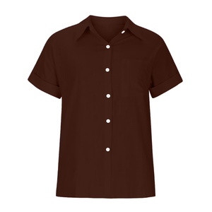Chemise en lin à manches courtes pour femme, couleur unie, col rabattu, coupe classique, haut décontracté pour le printemps et l'été - Product Image 6