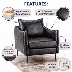 Sillón Clásico de Madera y Cuero, Construcción Robusta y Duradera, Acolchado Suave y Cómodo, Perfecto para la Sala de Estar - Product Image 3