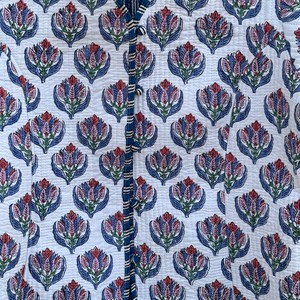 Veste matelassée pour femme, manches trois quarts, imprimé floral, coton, vêtement d'extérieur printemps, longueur normale, tissu tissé, col en V - Product Image 5
