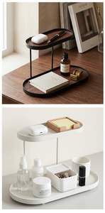 Minimalist Two Tier Oval Tray Organizer White <b>Plastic</b> Stackable Desk Storage Home Office Furniture Modern Design - Product Image 3