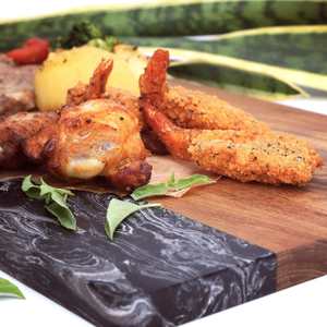 Planche à découper en marbre et bois naturel avec poignée, plateau de service premium pour fromage, steak, fruits et pain - Product Image 3