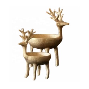 Juego de cuencos de estatuilla de Reno de Metal dorado de alta calidad de 2 frutos secos perfectos para servir aperitivos pequeños y golosinas tazón de Decoración de cocina - Product Image 1
