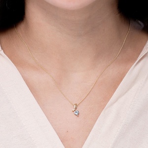 Natural Heart Cut Aquamarine And Round Cut Diamond in Ribbon Style Bale 14K <b>Gold</b> <b>Pendant</b> IGI Certified Gemstone <b>Pendant</b> Necklace - Product Image 4