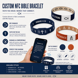 กำไลข้อมืออัจฉริยะ NFC แบบกำหนดเอง สแกนข้อพระคัมภีร์ประจำวัน สายรัดข้อมือผ้าทอ ขายส่ง - Product Image 5